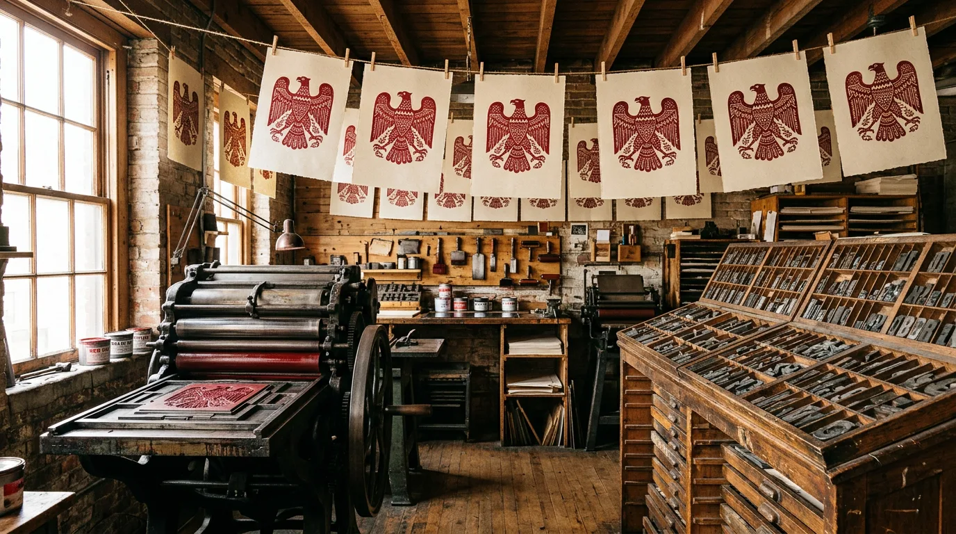 Pracownia sitodruku z prasą typograficzną